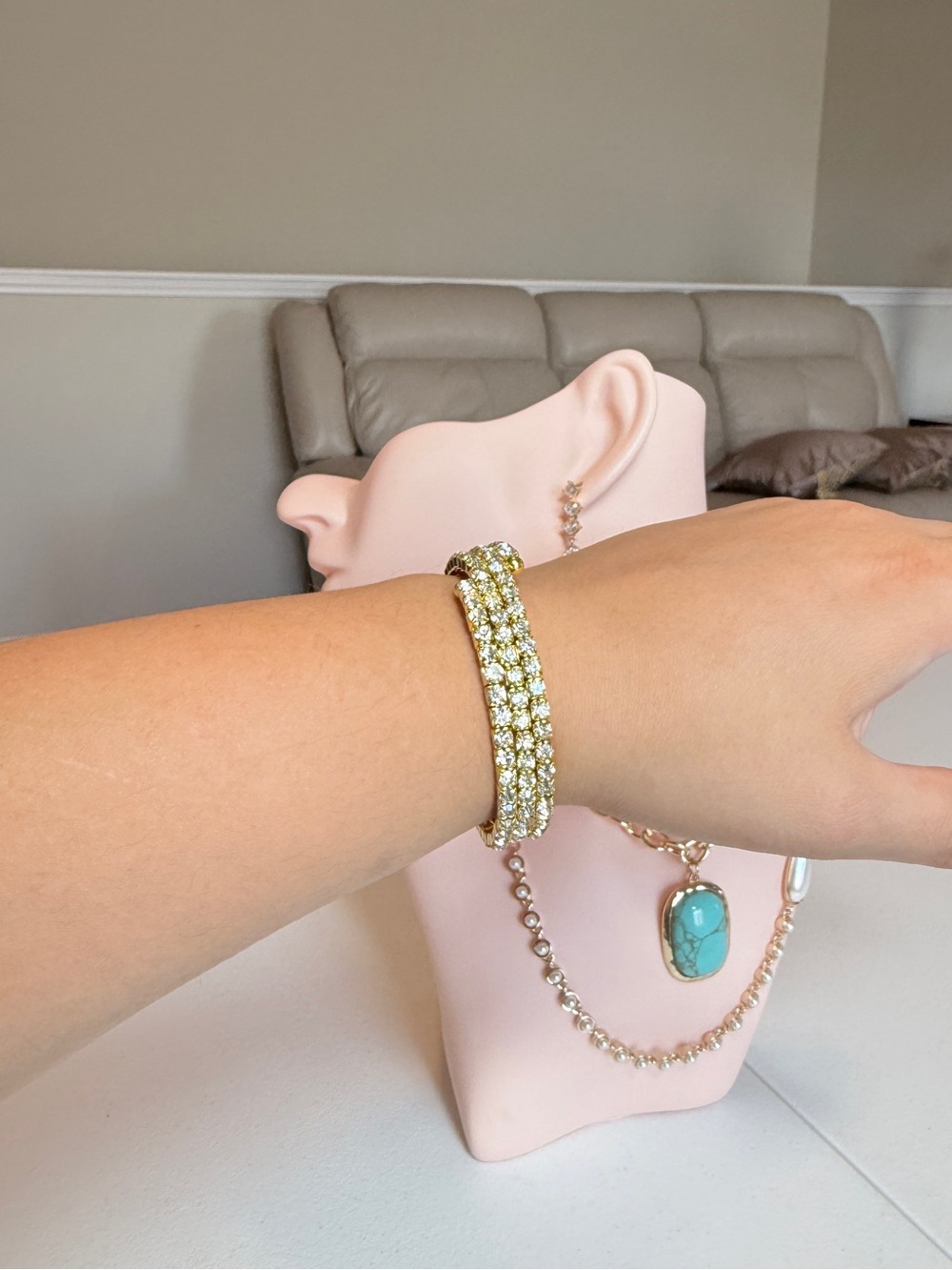 Gold Crystal Bracelet - Elegant Women's Jewelry - Picture 5 of 12